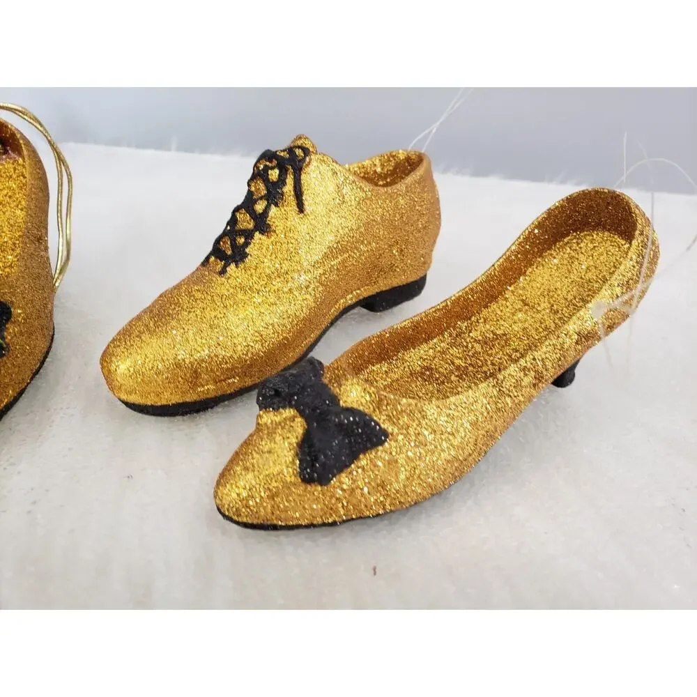 SET OF 4 Tap Dance Shoe Glitter‎ Christmas Ornaments Male Female Couple Duet